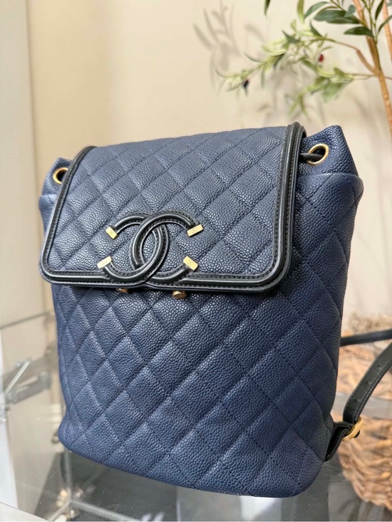 CHANEL Quilted Navy Caviar Leather Backpack with Gold Hardware main image 5